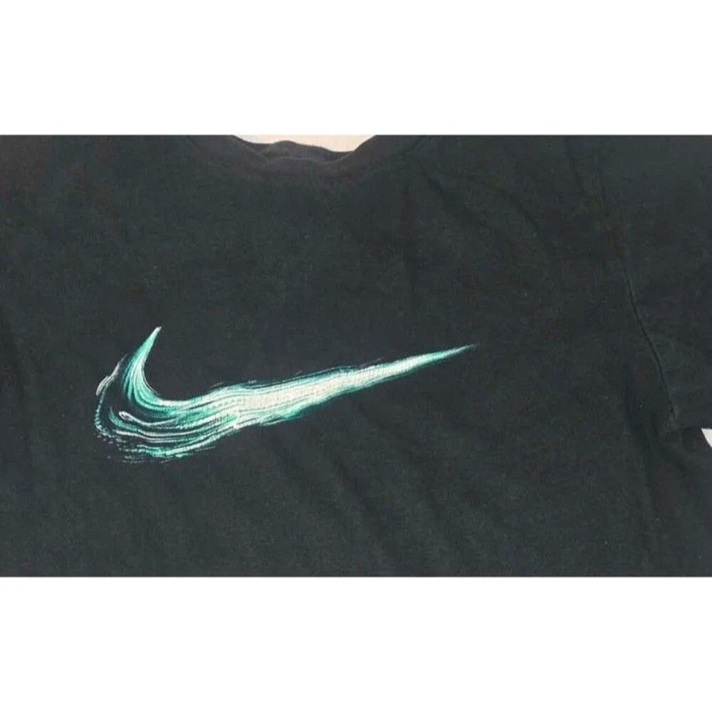 Nike Size L Kids Black Ocean Swoosh Logo Crew Neck Activewear T-shirt